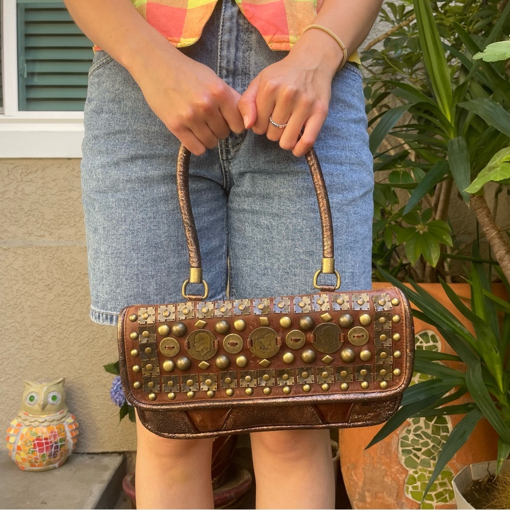 Vintage Studded Distressed Leather Handbag
